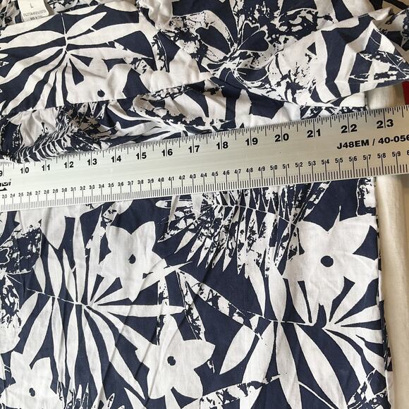 CW Classics Women Midi Dress L Navy Floral Shift Ruffle Short Sleeve - Picture 4 of 9